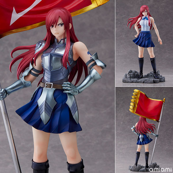 Fairy tail anime blue long haired erza scarlet serious woman wearing  samurai armor
