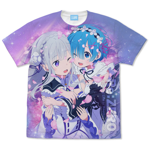 Re:ZERO -Starting Life in Another World- Emilia & Rem Full Graphic T-shirt /WHITE-M