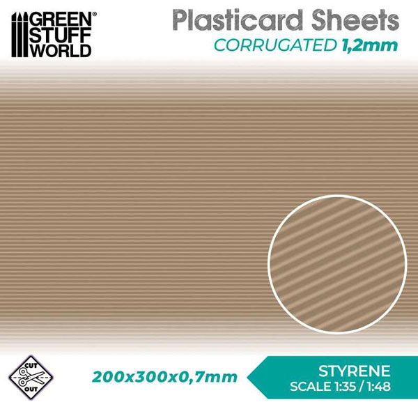 Green Stuff World: Textured Styrene Plasticard Sheet - Corrugated (1.2mm) Green Stuff World: Textured Styrene Plasticard Sheet - Corrugated (1.2mm)