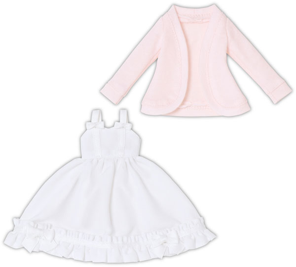 1/6 PNXS Ribbon Camisole One-piece Dress & Cardigan set White x Powder Pink (DOLL ACCESSORY)