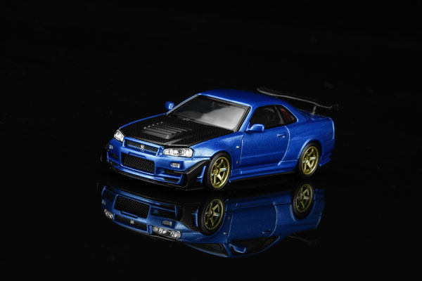 MOTORHELIX 1/64 Nissan Skyline GT-R (R34) Customized Bayside Blue w/GT Aero Kit รูปภาพ 1