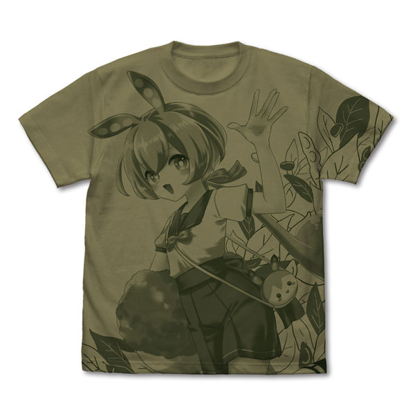 himori records Tohoku Zunko Zundamon Zundamon All Print T-shirt /LIGHT OLIVE-XL รูปภาพ 1