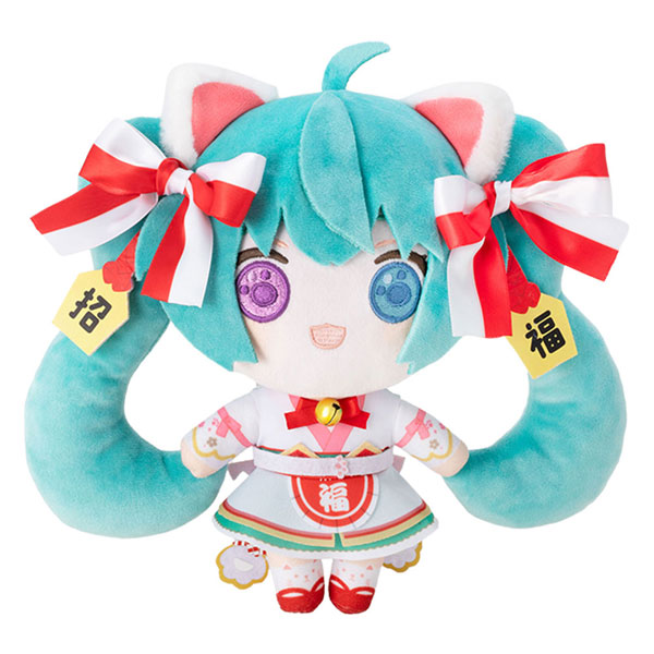 KADOKAWA Hatsune Miku x Lucky Cat Hatsune Miku White Cat Plush Standard Art by Rassu 画像 1
