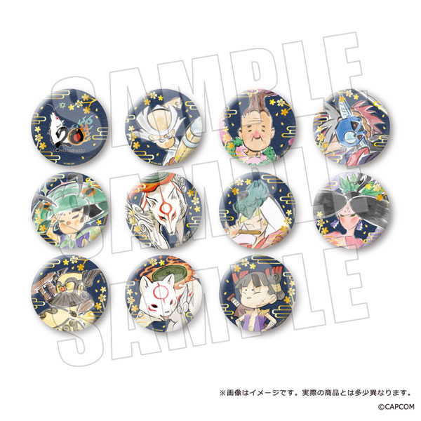 Okami 20th Anniversary Japanese Washi Paper Style Gold Foil Tin Badge 11Pack BOX