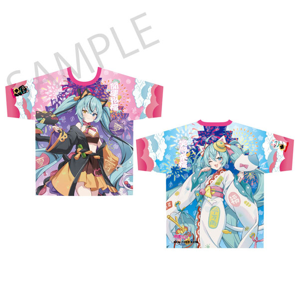 Hatsune Miku x Lucky Cat x Midsummer Kumagaya Full Graphic T-Shirt Art by Icomochi