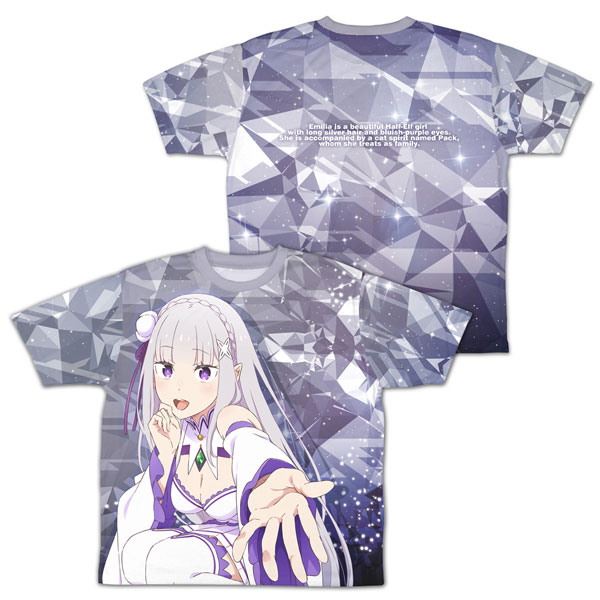 Re:ZERO -Starting Life in Another World- Silver Haired Half-elf Emilia Double-sided Full Graphic T-shirt /-L