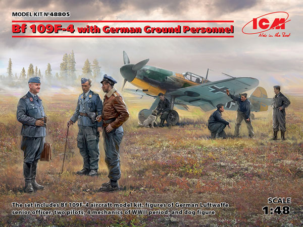 ICM 1/48 Messerschmitt Bf109F-4 w/Pilot & Ground Crew Plastic Model