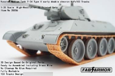 Fab Scale Studio 1/35 Soviet T-34 Medium Tank Workable Track Set (Type V, Early Double Chevron KhPz183) (For T / Dragon) 이미지 1
