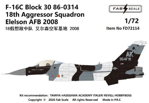 Fab Scale Studio 1/72 F-16C Block 30 86-0314 18th Aggressor Squadron Eielson Air Force Base 2008 이미지 1
