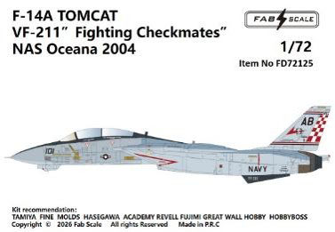 Fab Scale Studio 1/72 F-14A Tomcat VF-211 "Fighting Checkmates" Naval Air Station Oceana 2004 画像 1