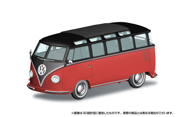 Aoshima RakuPla Snap Kit No.30-BR Volkswagen Bus (Chestnut Brown x Sealing Wax Red) Plastic Model 画像 1