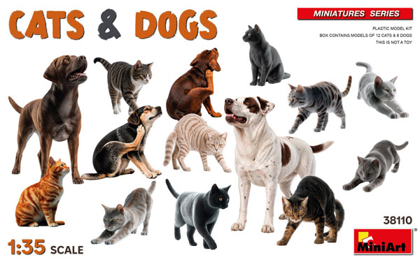 1/35 Cat x12 & Dog x6 Set Plastic Model