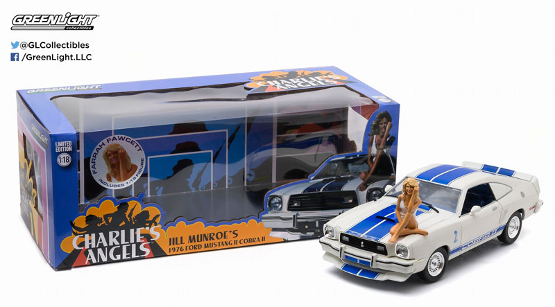 AmiAmi [Character u0026 Hobby Shop] | Charlie's Angels 1/18 1976 Ford Mustang  Cobra II with Farrah Fawcett Figure(Released)