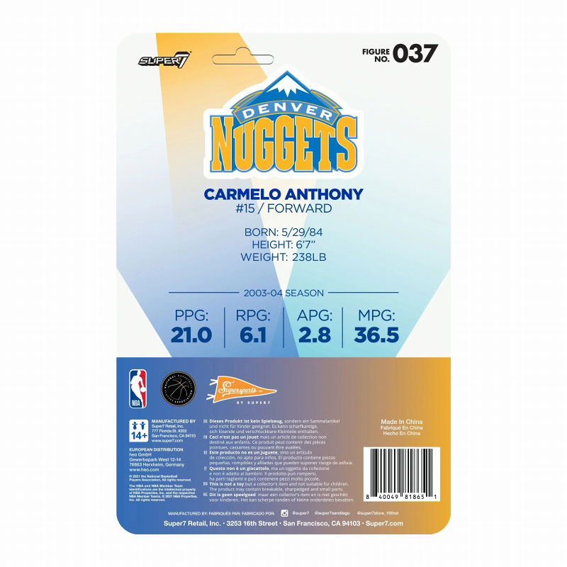  Carmelo Anthony Denver Nuggets Road 2003-04 Mens