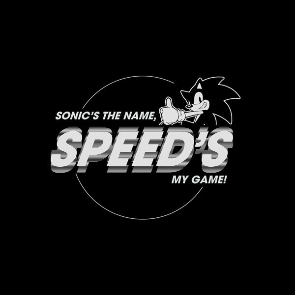 Sonic The Hedgehog Sonic's The Name Speed's My Game Boy's Black T-shirt-XL  