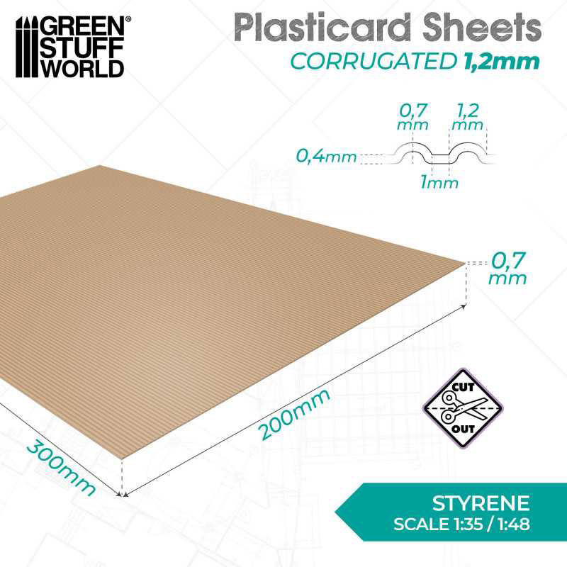 Green Stuff World: Textured Styrene Plasticard Sheet - Corrugated (1.2mm) Green Stuff World: Textured Styrene Plasticard Sheet - Corrugated (1.2mm)
